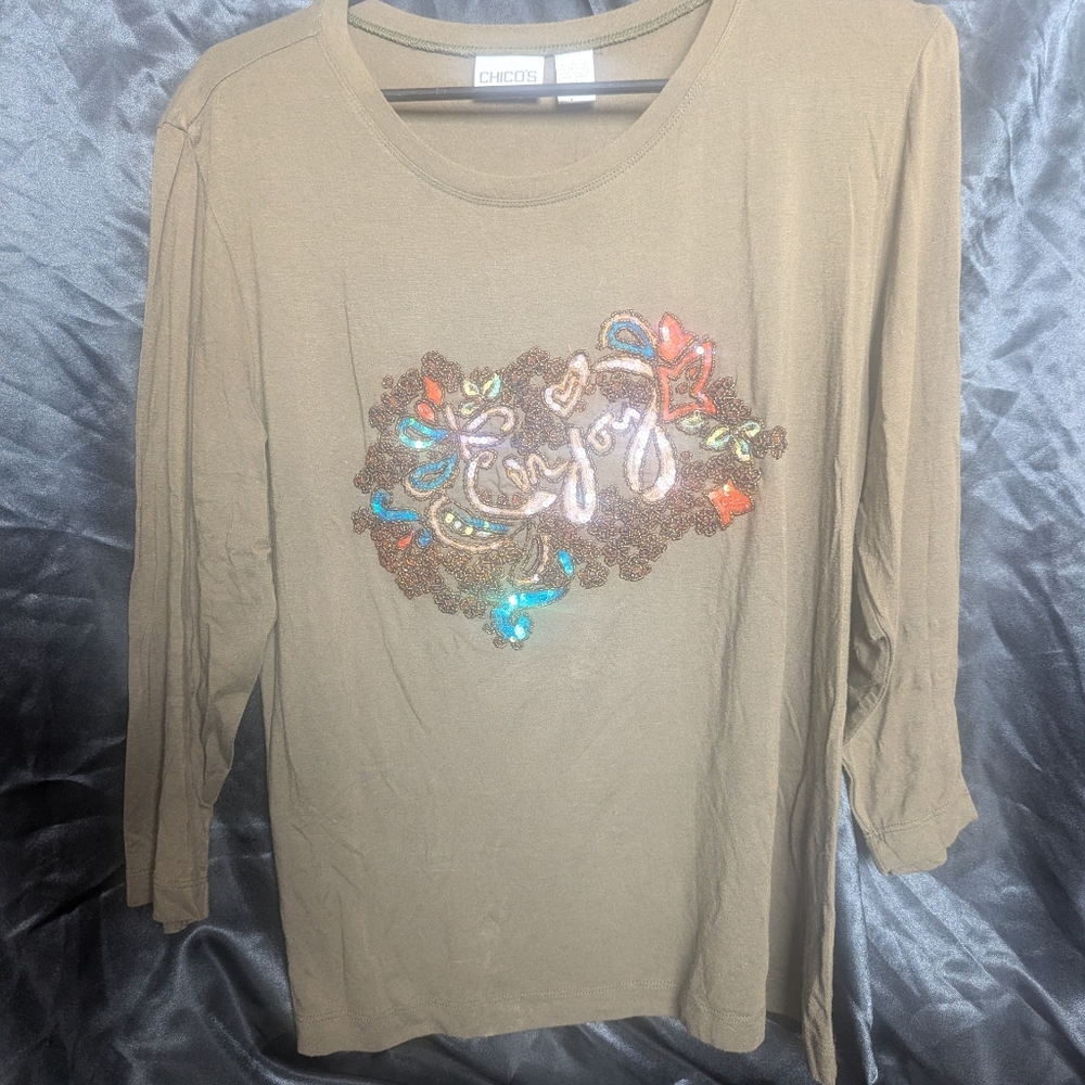 Chico's Women's Size 2 Top 3/4 Sleeves Round Neckline
